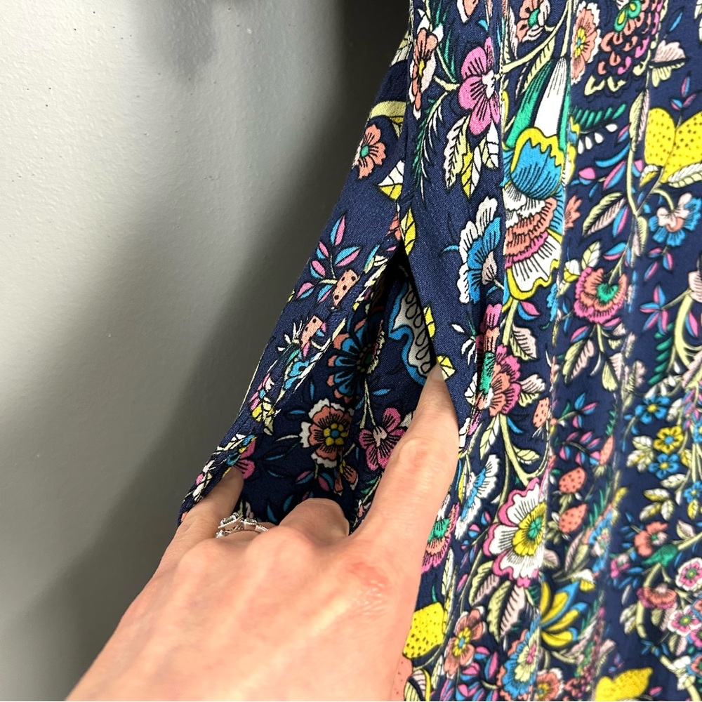 Boden V-Neck Midi Tea Dress Women’s Size 14 Floral Puff Sleeves Colorful Boho - Picture 6 of 8
